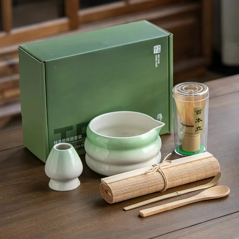 Custom logo 6-piece set Ceramic Japanese matcha set Food grade Match bowl with filter spoon Safe reusable Matcha egg beater set