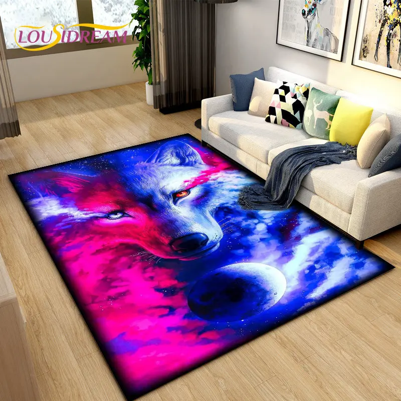 3D Wolf Spirit Animal Area Rug,Carpet Rug for Living Room Bedroom Sofa Doormat Decoration,Children Play Game Non-slip Floor Mat