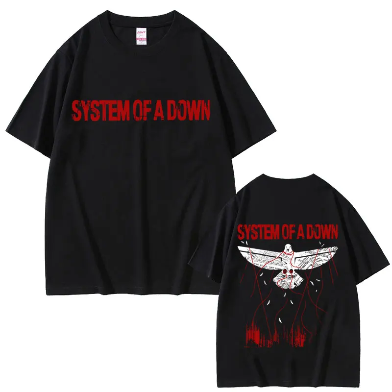

90s Alternative Metal Rock Band System of A Down Pigeon Graphic T-shirt Men Women Casual Cotton Vintage T-shirts Man Streetwear