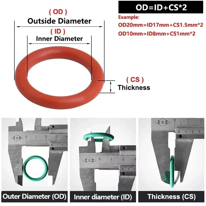 10Pcs Food Grade VMQ O Ring Gasket CS 3mm OD 9 ~ 150mm Waterproof Washer Round O Shape Rubber Silicone Ring Red