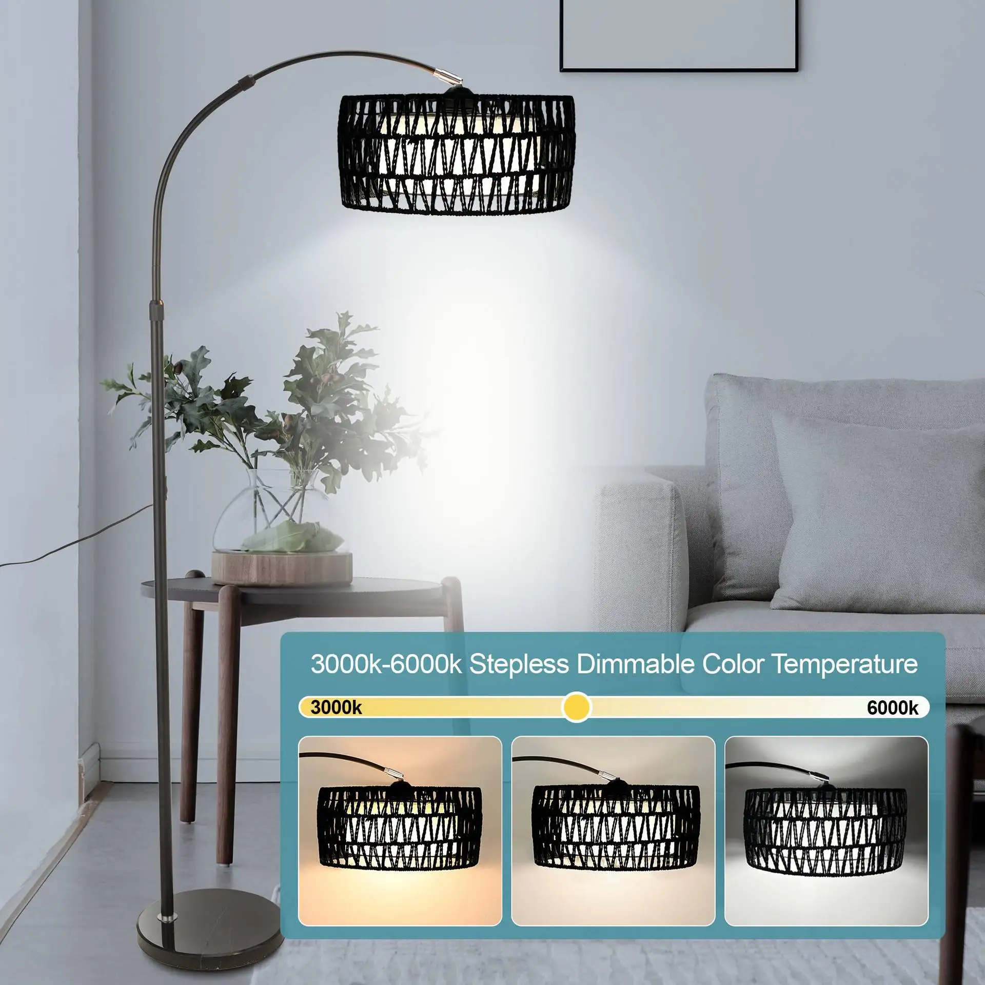 

LED floor lamp live atmosphere light living room advanced sense woven lampshade retro fishing floor lamp