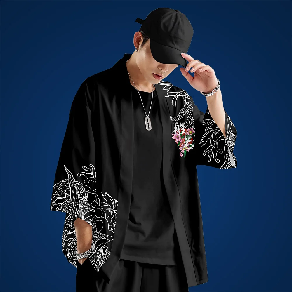 Kimono de Estampa Demônio Tradicional Japonesa, Cosplay Samurai Haori Obi, Mulheres e Homens Cardigan, Roupas de Praia Asiáticas, 5XL, 6XL