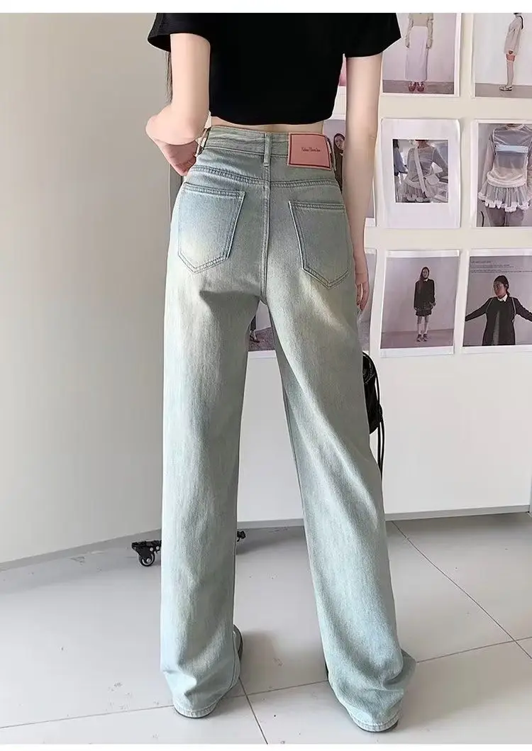 

American Retro Low Waist Wide Leg Jeans Women's Summer Autumn Loose Drapey Tall Extended Length Hot Girls Wide Leg Pants