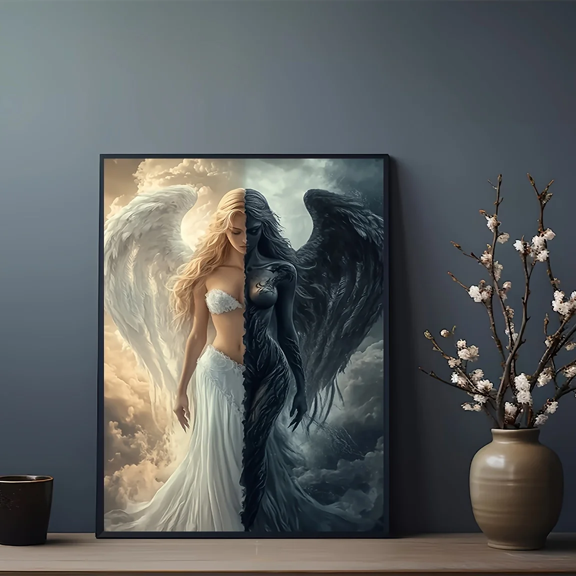 Unframed Poster Board 1pc Angel and Demon Canvas Art Print, Modern Fantasy Wall Decor, Creative Dual-Themed Home