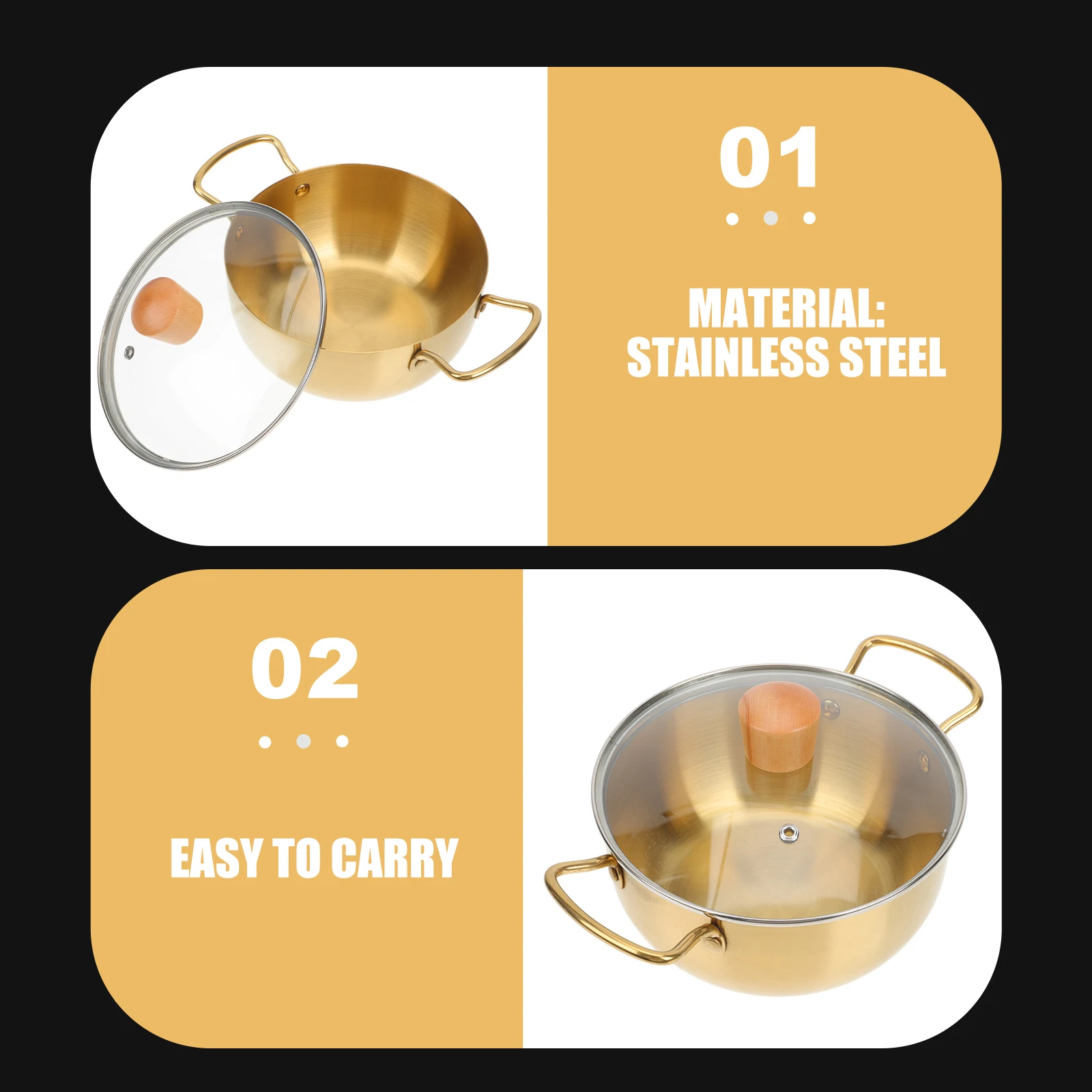 

1 set 18cmKorean Ramen Stainless Portable Cooking Pot Steel Noodle Cooking Pot Portable for Gas Induction Stove Easy Clean