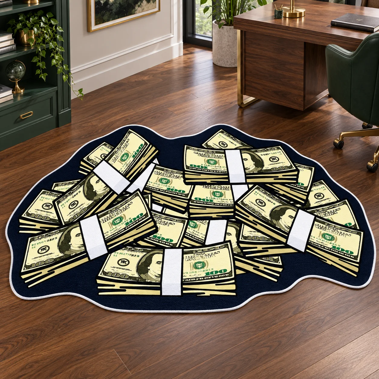 Stacked Money Shaped Area Rug, Bold Cash Pattern Floor Mat for Home Office Living Room Man Cave, Novelty Modern Home Decor Gift