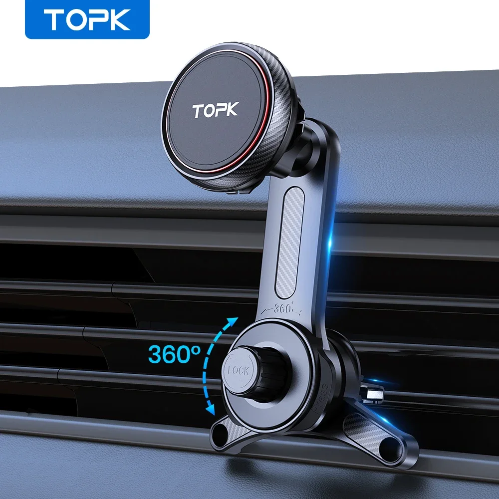 TOPK Magnetic Phone Holder Car Air Vent Mount Upgrade Hook Clip Strong Magnet Stand For All Cellphones Mag-Safe