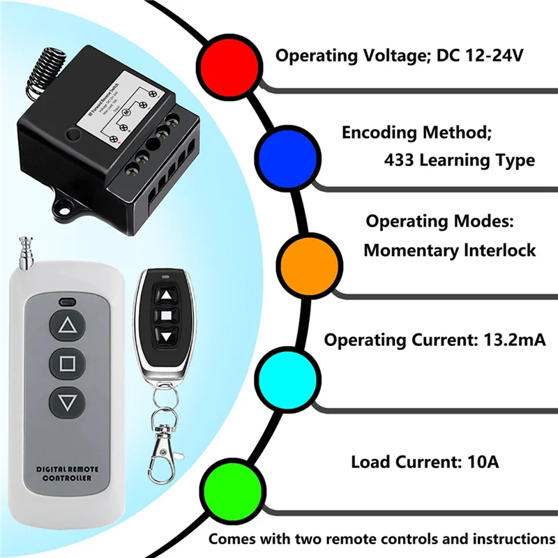 A98T 4X DC12V-24V Forward Reverse Switch, Linear Actuator Remote Control, 10A Current, 165 Ft Range , With Remote