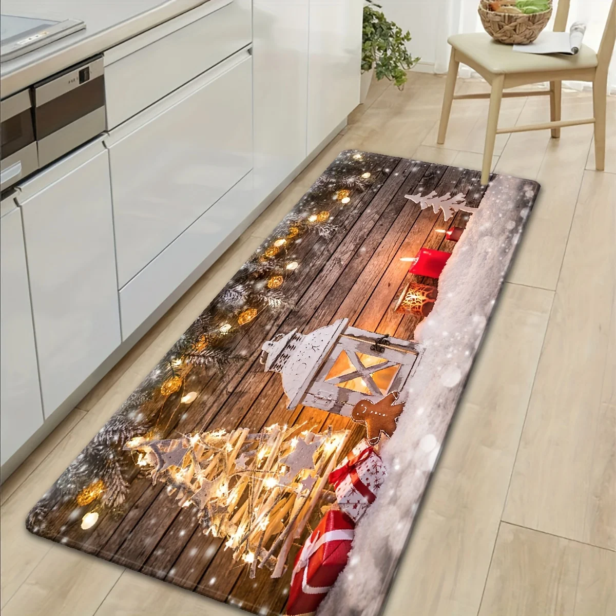 Christmas Wood Grain Welcome Entrance Doormats Decorations Kitchen Hallway Balcony Long Rugs Bathroom Non-slip Foot Pad Decor