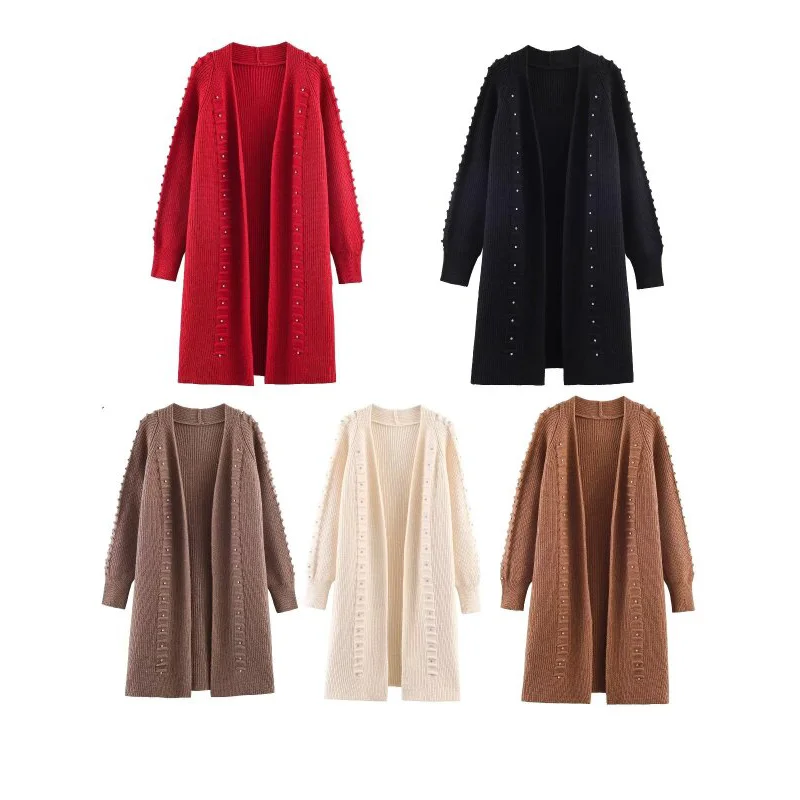 

Осень-зима, классический женский уникальный трикотаж с заклепками и заклепками, кардиган с открытой передней частью, однотонное уличное пальто, свободная посадка, повседневное