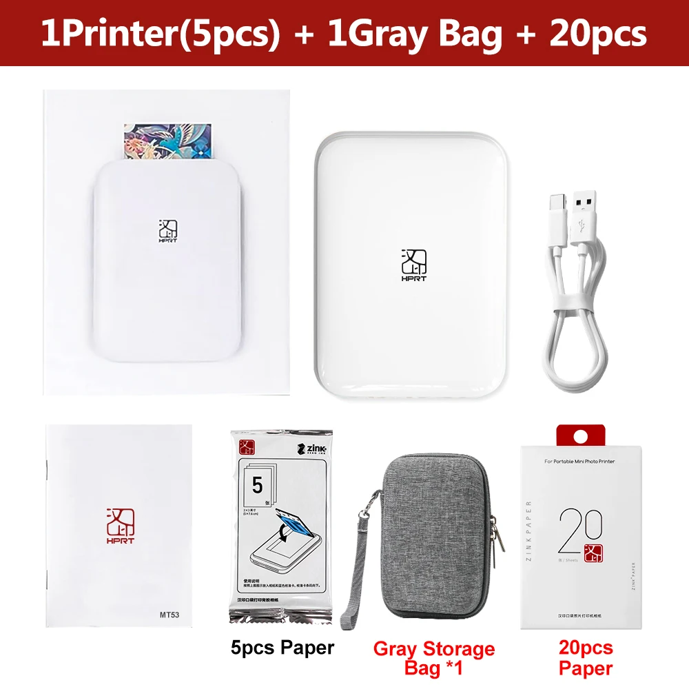 HPRT draagbare fotoprinter zak 2x3 inch formaat draadloze zinktechnologie afdrukken 2x3 fotomaker met kleverige achterkant en papieren etui