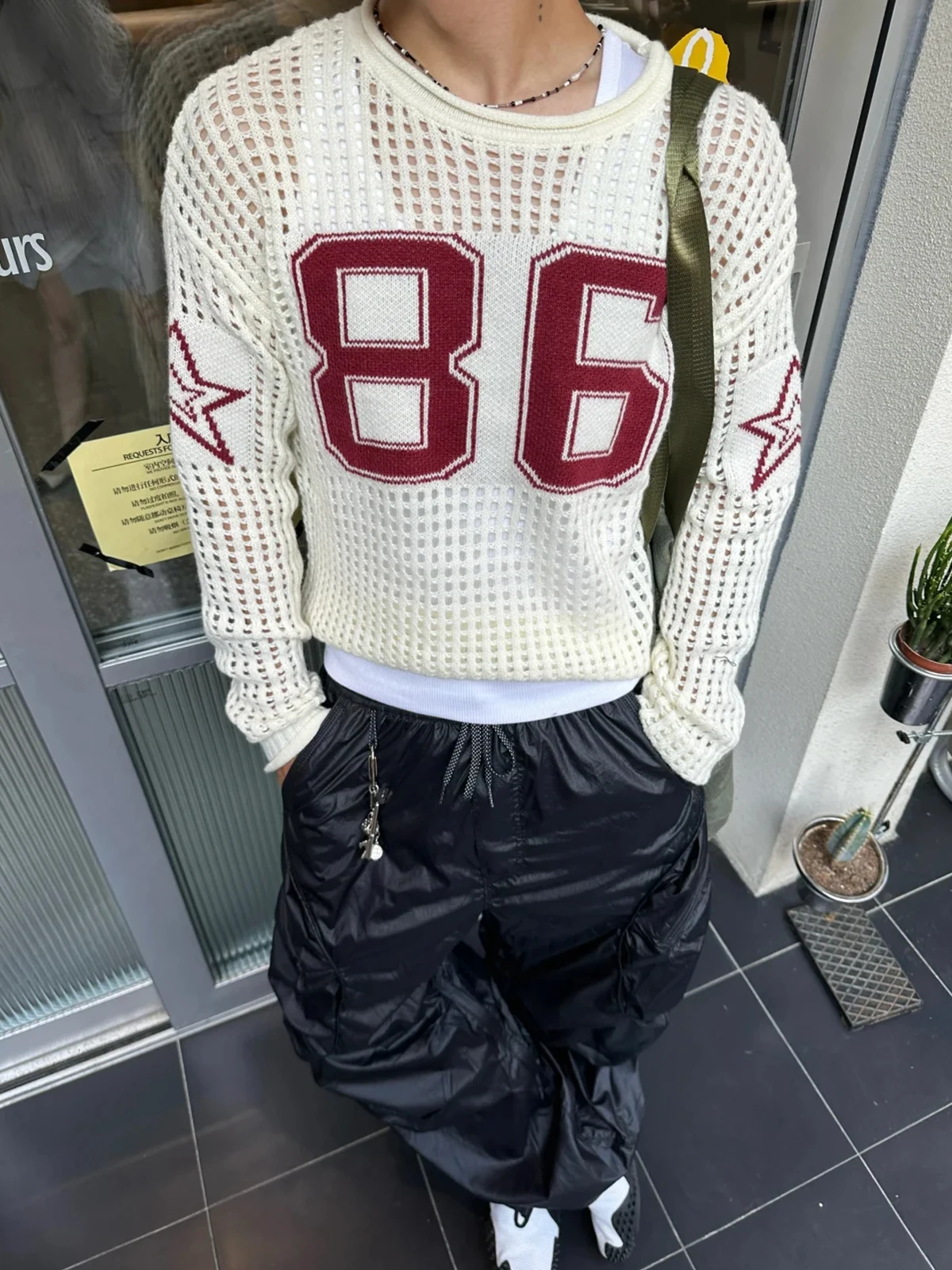 

Summer Casual Sle Women's round Ne Knitted Top Hollow out ort Flower Pattern Loose Fit Street Sle Long Sve T-irt