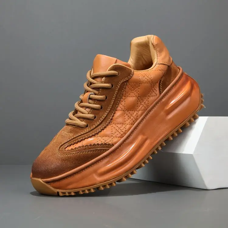 

European station high-end men's shoes 2025 new leather sole heightening dad shoes men's sports and leisure leather shoes