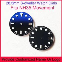 NH35 Sea Watches Dweller Dial 28.5mm Custom S Logo DIY Logo Dials Blue Luminous Men Automatic Mechanical Watch Case Insert Parts