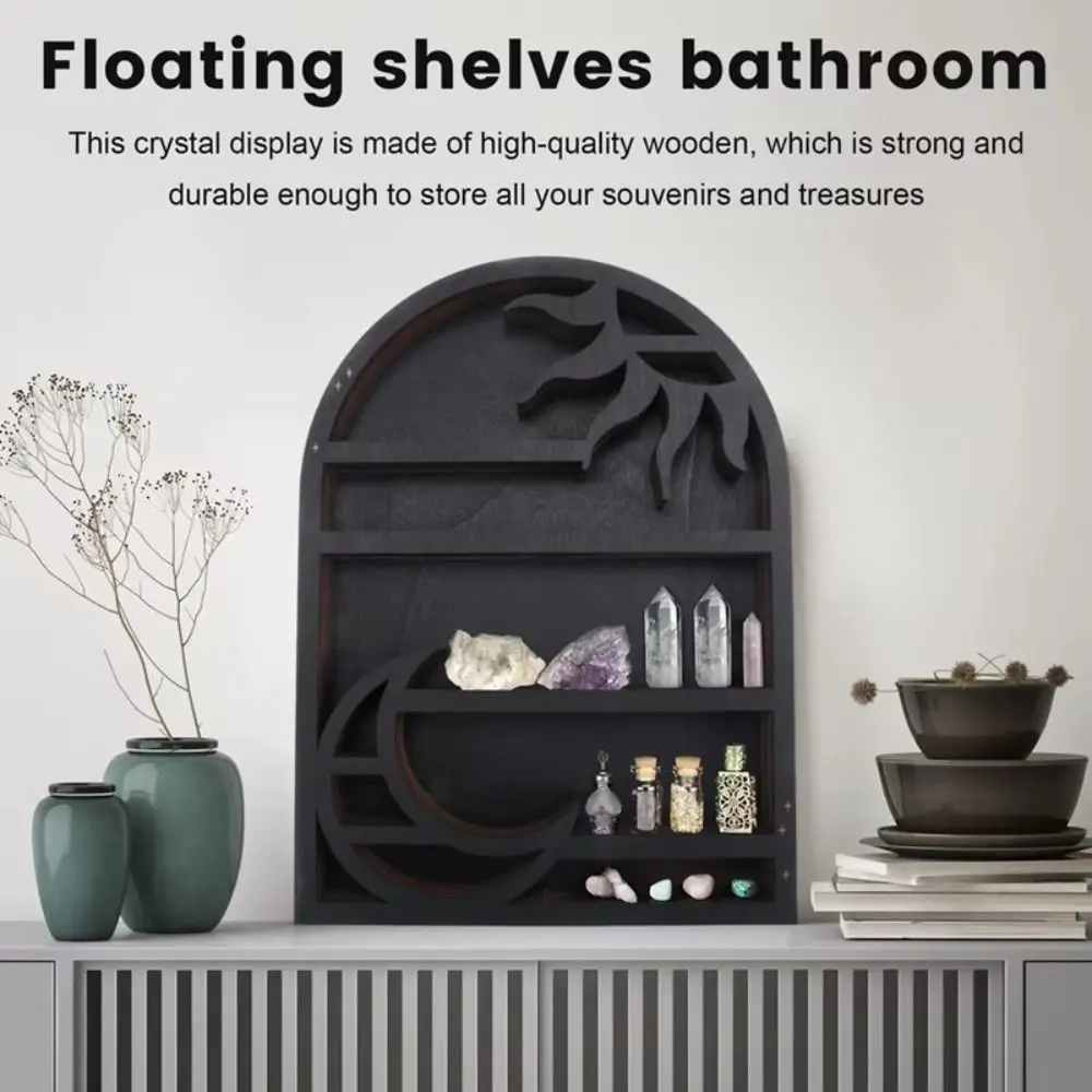 

Деревянная настенная полка в богемном стиле с дизайном полумесяца и солнца, винтажная полка для хрусталя