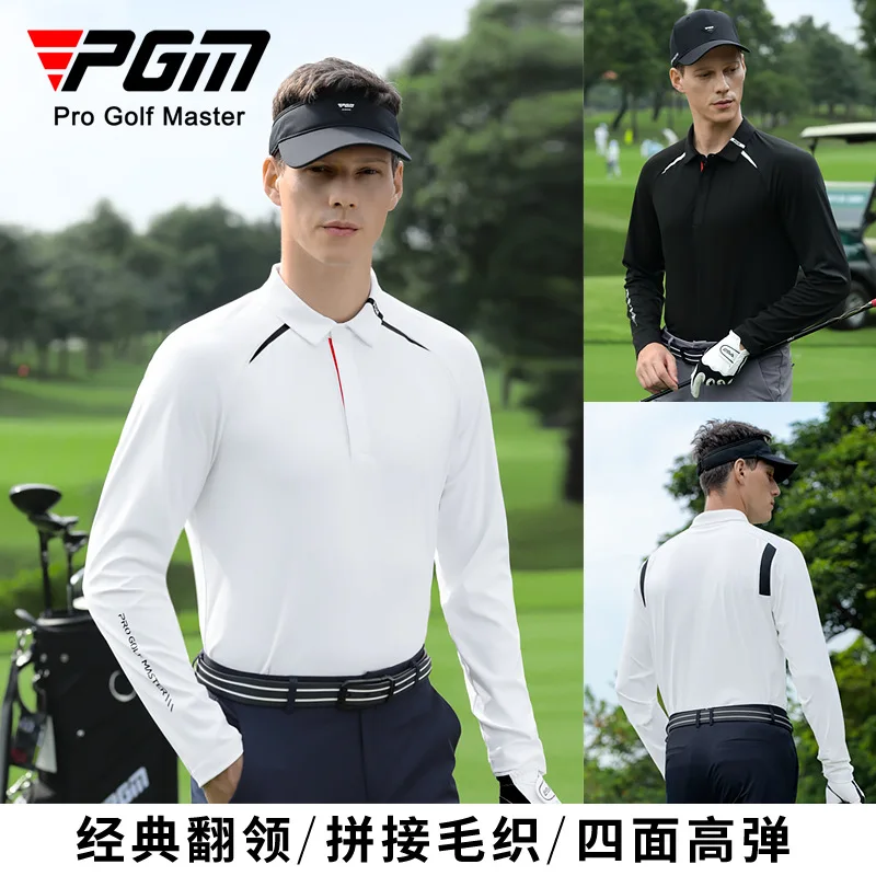 PGM golf clothing men's long-sleeved t-shirt autumn and winter lapel soft high elastic clothes top polo shirt