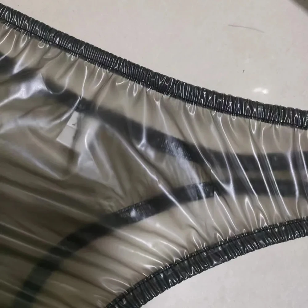 Sexy Men Transparent PVC Soft Plastic T-back Low Waist Thong Sissy Underpants Erotic Briefs Smooth Silent Couple Panties FKK