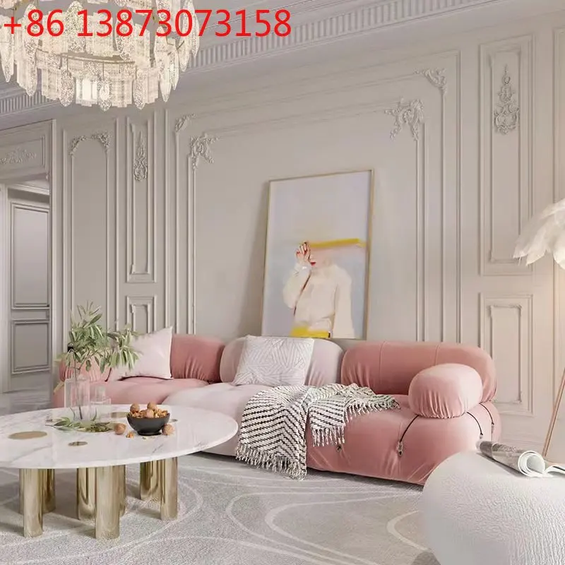

Nordic fabric sofa living room small apartment French tofu block wabi sanfeng clothing store module three-person sofa combinatio