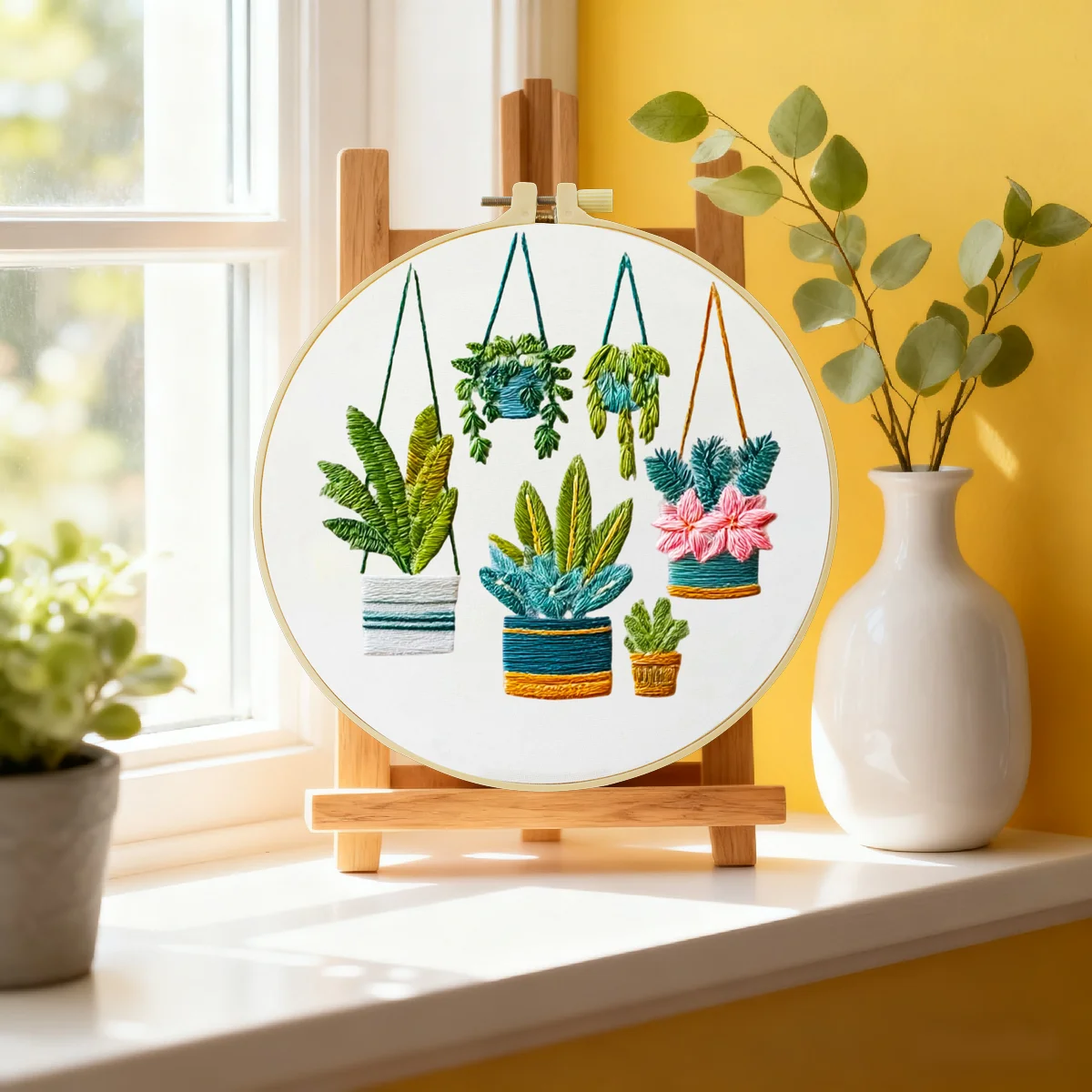 1 Stück 20X20CM/15X15CM 7,87/6,3 Zoll Grünpflanzen Stickerei Starter-Kit DIY-Kit DIY-Stickerei-Set Handarbeiten Malerei – Detail 4