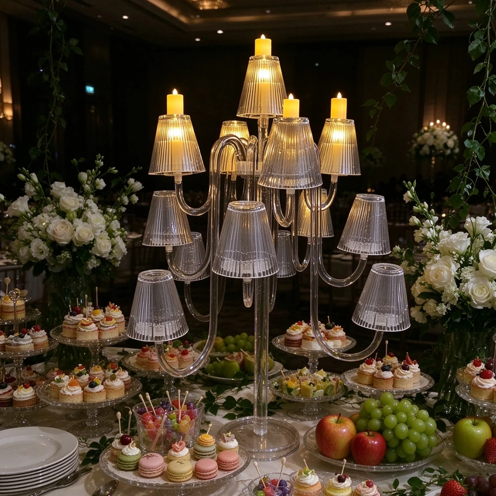 1-12pcs acrylic Art Multi Branch Crystal Candelabra  Floor Lamp Wedding table candlestick  Aisle Decoration Stand candleholder