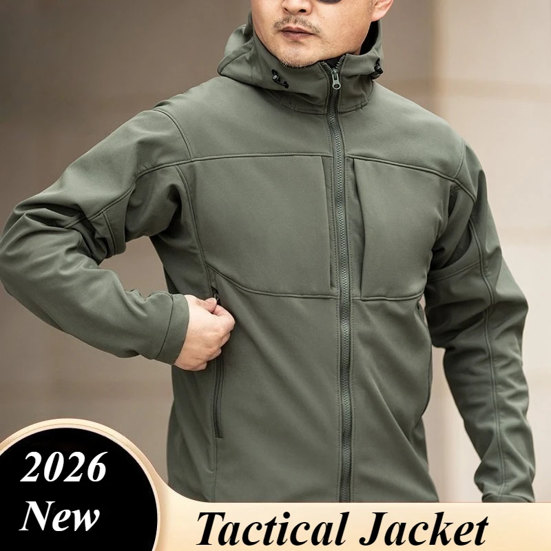 

Зимняя тактическая куртка-софтшелл для активного отдыха с мужской флисовой подкладкой, износостойкая и ветрозащитная куртка с капюшоном, мотоциклетная куртка