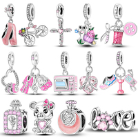 Pink Series Beads 925 Silver Bear LOVE Bike Dance Shoe Charms Fit Original Pandora Bracelet Pendants DIY Jewelry Gift For Women