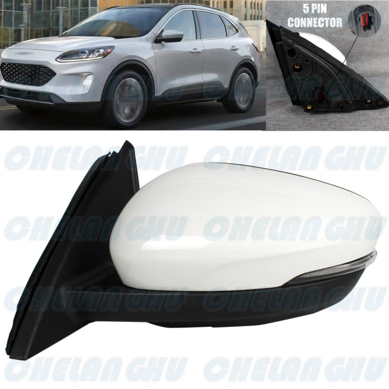 Left Side 5 Pins White Painted Power Adjust Turn Lamp Reversing Mirror Assembly For Ford Escape 2020 2021 2022 2023