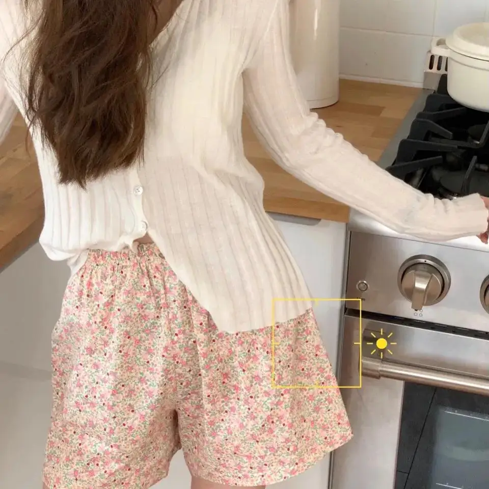 Women's High Waist Summer Shorts Floral Print Lounge Pants Loose Wide Leg Comfy Stretchy Elastic Waist Casual Athletic Home Slee