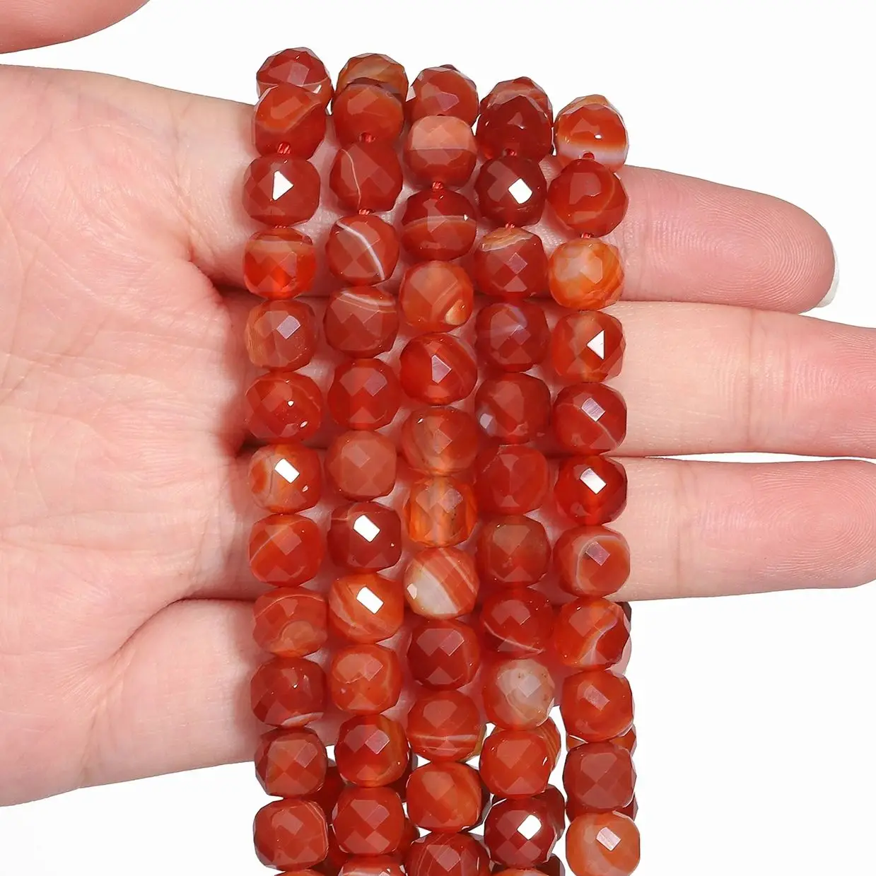 Natural Red Agate Stone Beads Faceted 7mm Square Cube Shape Beads for Jewelry Making Diy Bracelet Necklace Beading Accessories