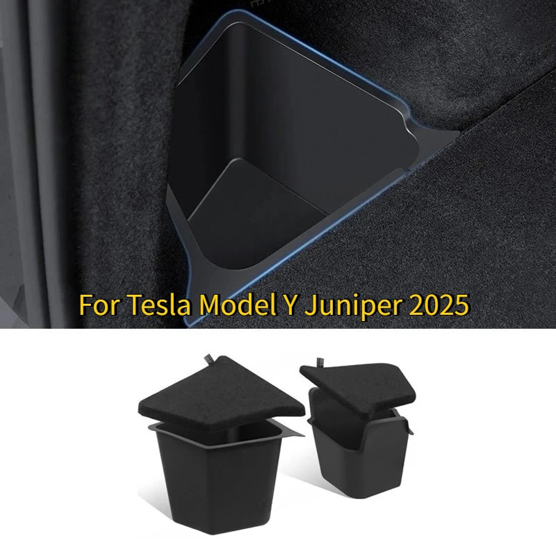 

For Tesla Model Y Juniper 2025 Rear Trunk Side Storage Box Cargo Organizer TPE Bin Box Flocking Mat Partition Board Accessories