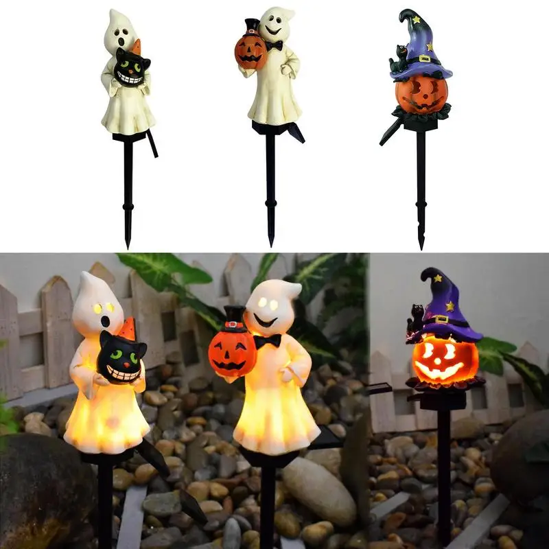 

Halloween Ghost Lights Outdoor Pumpkin Lamp with Stakes Solar Ghost Garden Light for Halloween Lawn Walkway Lighting Decoration