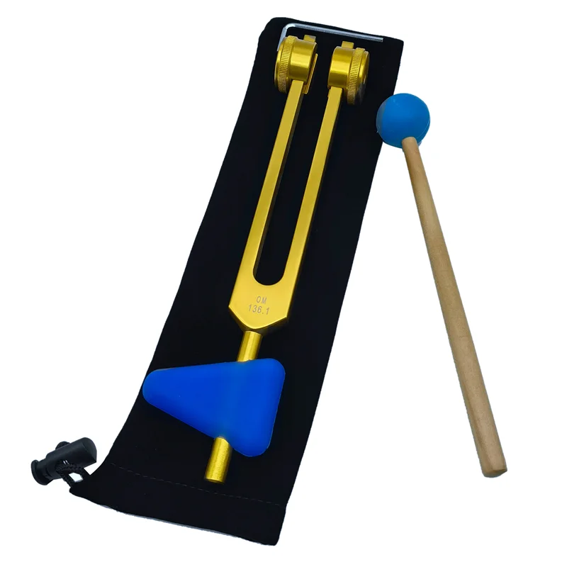 136.1 OM136.1 Stimmgabel aus Aluminiumlegierung mit Hämmern zur Heilung von Chakra, Klangtherapie, Stressabbau, Gold
