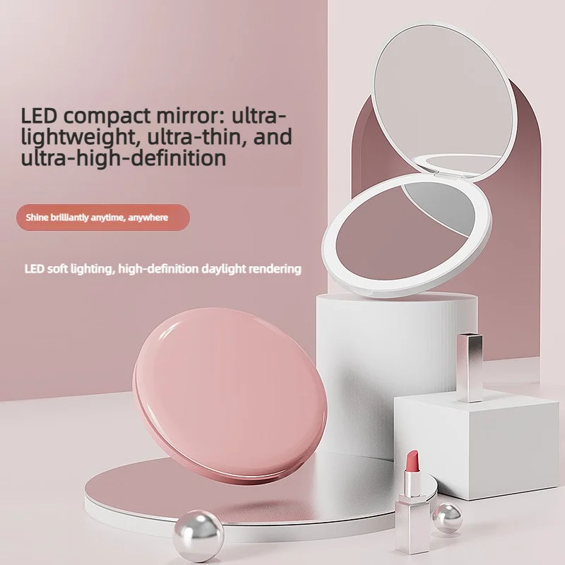 Double Sided Led Makeup Mirror, 3x Magnification Adjustable Light Usb Charging Portable Folding Travel Mirror For Women