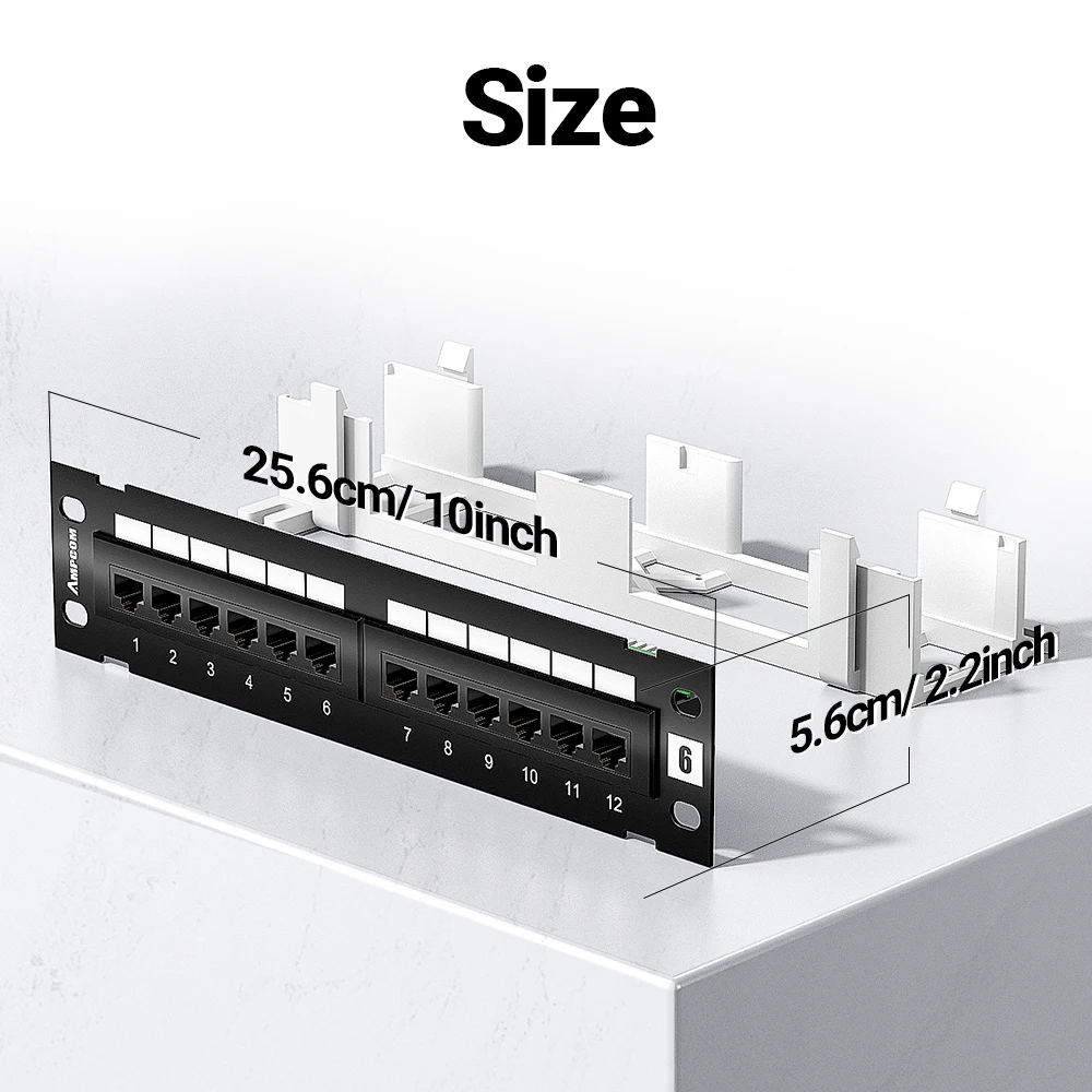 AMPCOM 12-Port Patch Panel Cat 6A / Cat6UTP Mini Patch Panel with Wallmount Bracket Included Black