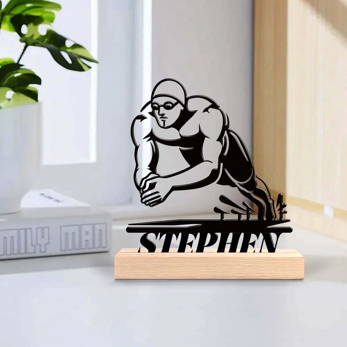 1pc Customized Wrought Iron Desktop Ornaments Customizable Name Equipped with Wooden Base Holiday Gifts for Family and Friends