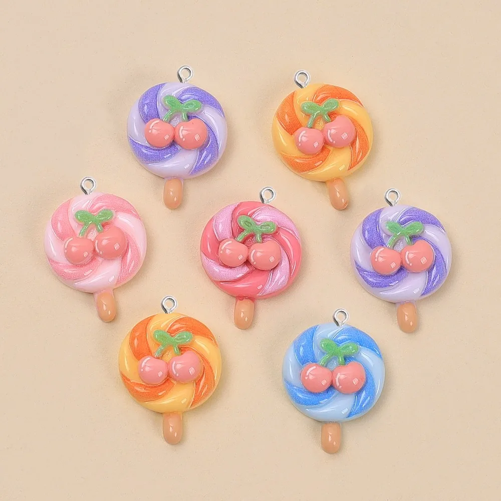 10Pcs Kawaii Lollipop Candy Resin Charms Pendants With Eye Pin DIY Earrings Bracelet Keychain Jewelry Making Findings Materials