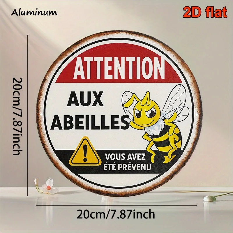 2D Flat 8x8 Inch Round Aluminum Sign Beware of Bees Vintage Metal Plaque Bee Warning Decor for Kitchen Garden Wall