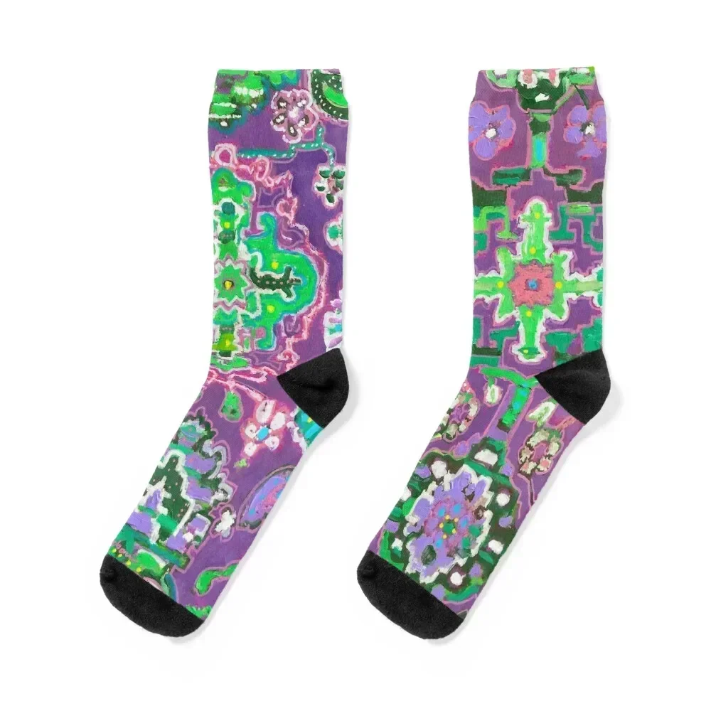 Purple Pink and Green Fantasy Tapestry Art Socks christmass gift basketball Men's Socks Luxury Women's