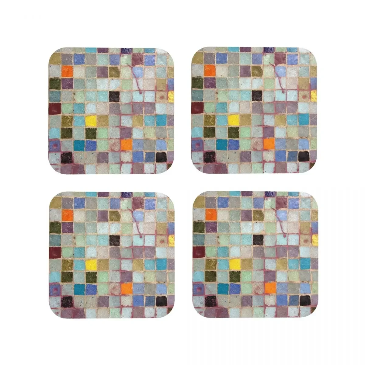 Mosaic Floor Tile - Rustic Rainbow Glass Texture Coasters Coffee Mats Placemats Mug Tableware Decoration & Accessories Pads Bar