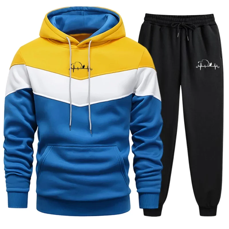 

Hot Sale Men Tracksuit Fashion Hoodie Tricolor Sweatshirt and Sweatpants Daily Sportswear Man Suit Comfort Casual Sports Quality
