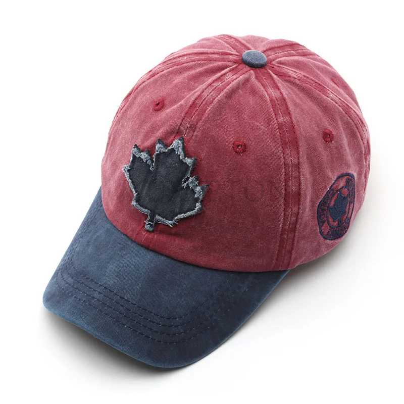 Men Hat Big Maple Leaf Embroidered Baseball Hat Women Retro Unisex Wash Cotton Baseball Hat Outdoor Sports Fishing Hat