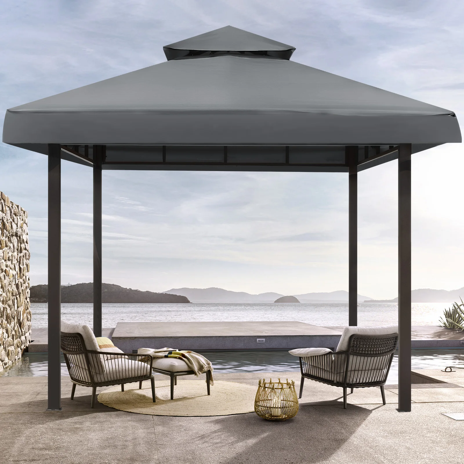 

3x3m Outdoor Garden Parasol Cloth Gazebo Awning 118"x118" Canopy Replacement Pergolas Cloth For Outdoor Garden Canopy Sunshade