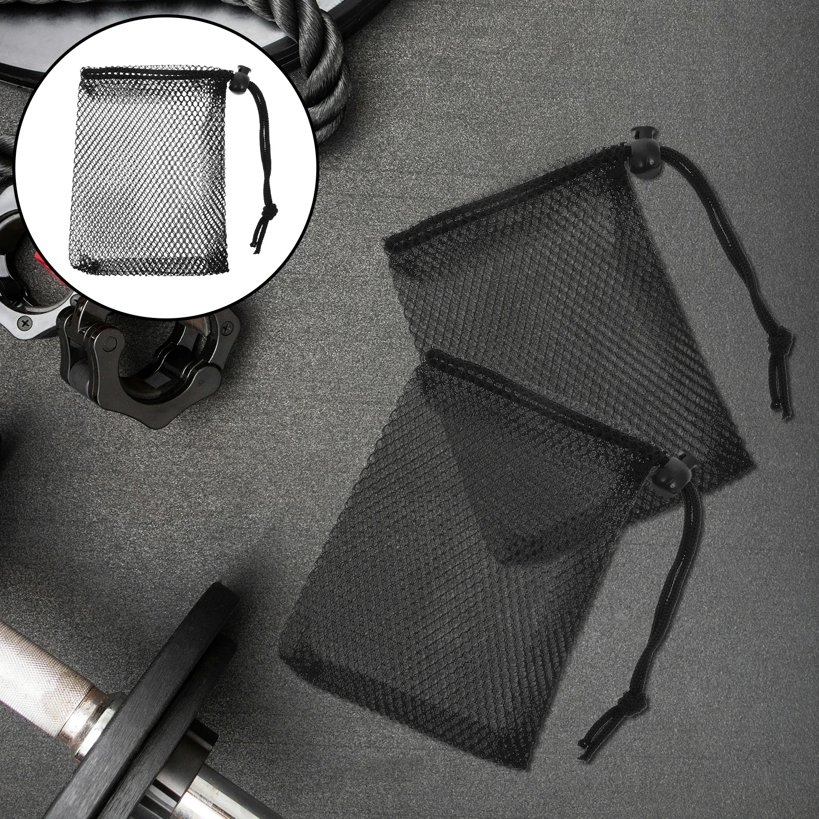 

10pcs Mesh Storage Bags Drawstring Black Polyester Pouches For Baseball Organization Gym Travel Bag Bulk Cinch Sack