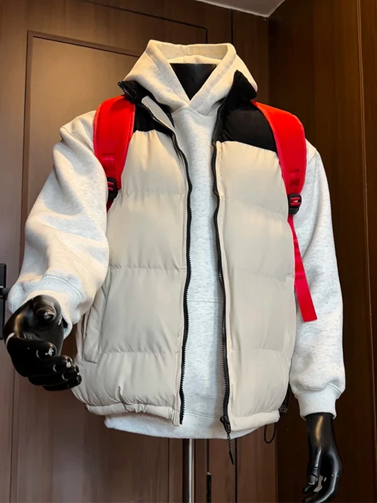 

White Stand Collar Cotton Vest Men's Sle Autumn Winter American High Street Svel Outerwear ort Sport Jaet