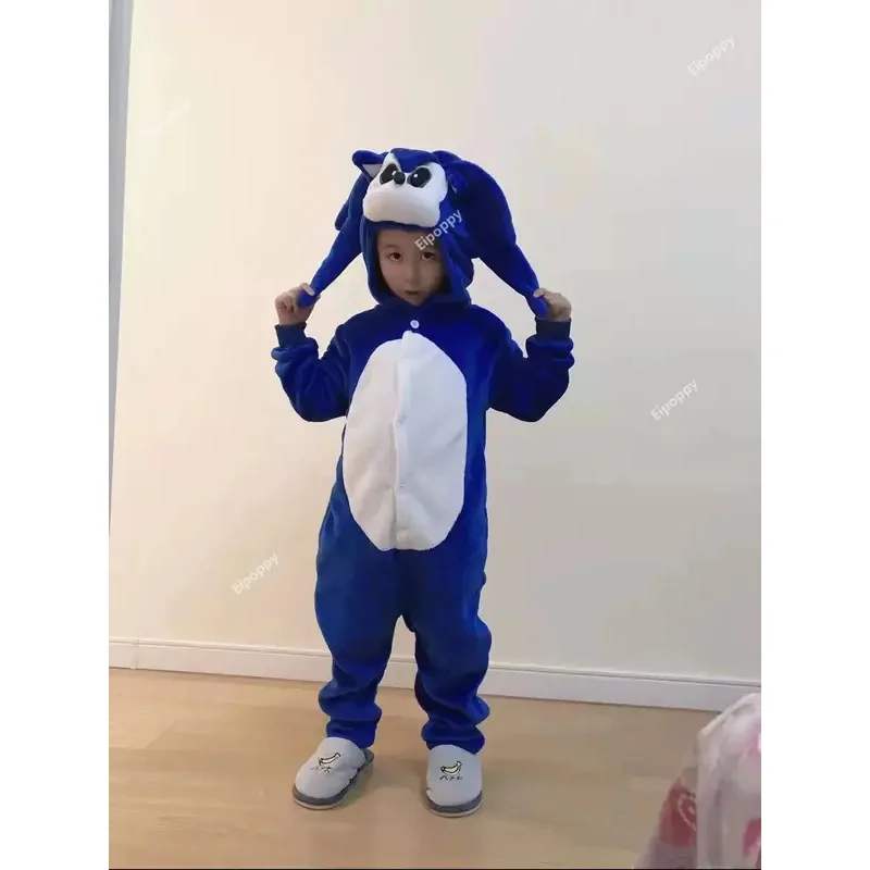 Autumn and Winter Flannel One Piece Pajamas Anime Clothing Hooded Home Clothes Adult Children