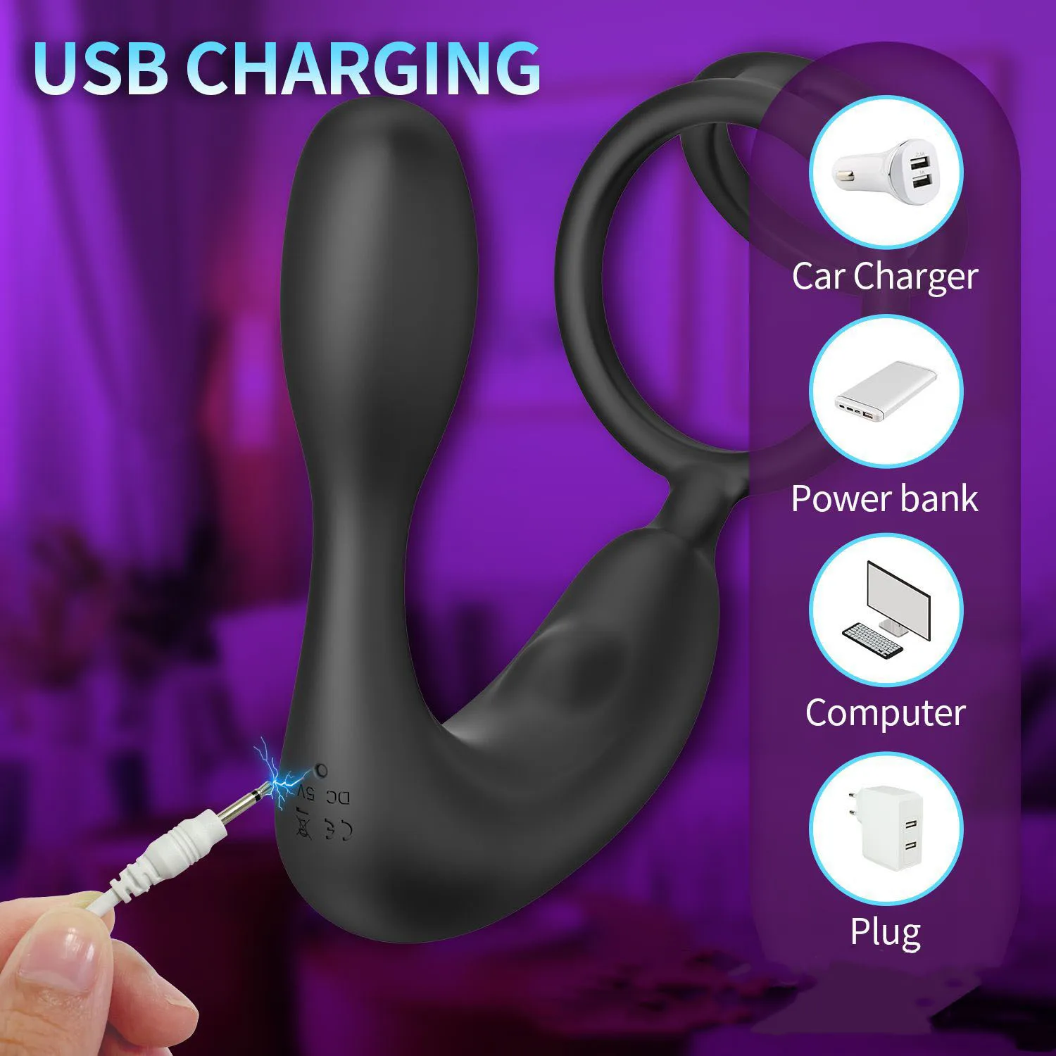 Male Prostate Massager Vibrating Anal Plug with Cock Ring Delay Ejaculation Masturbator Sex Toys Vibrator Anal Vibration for Man