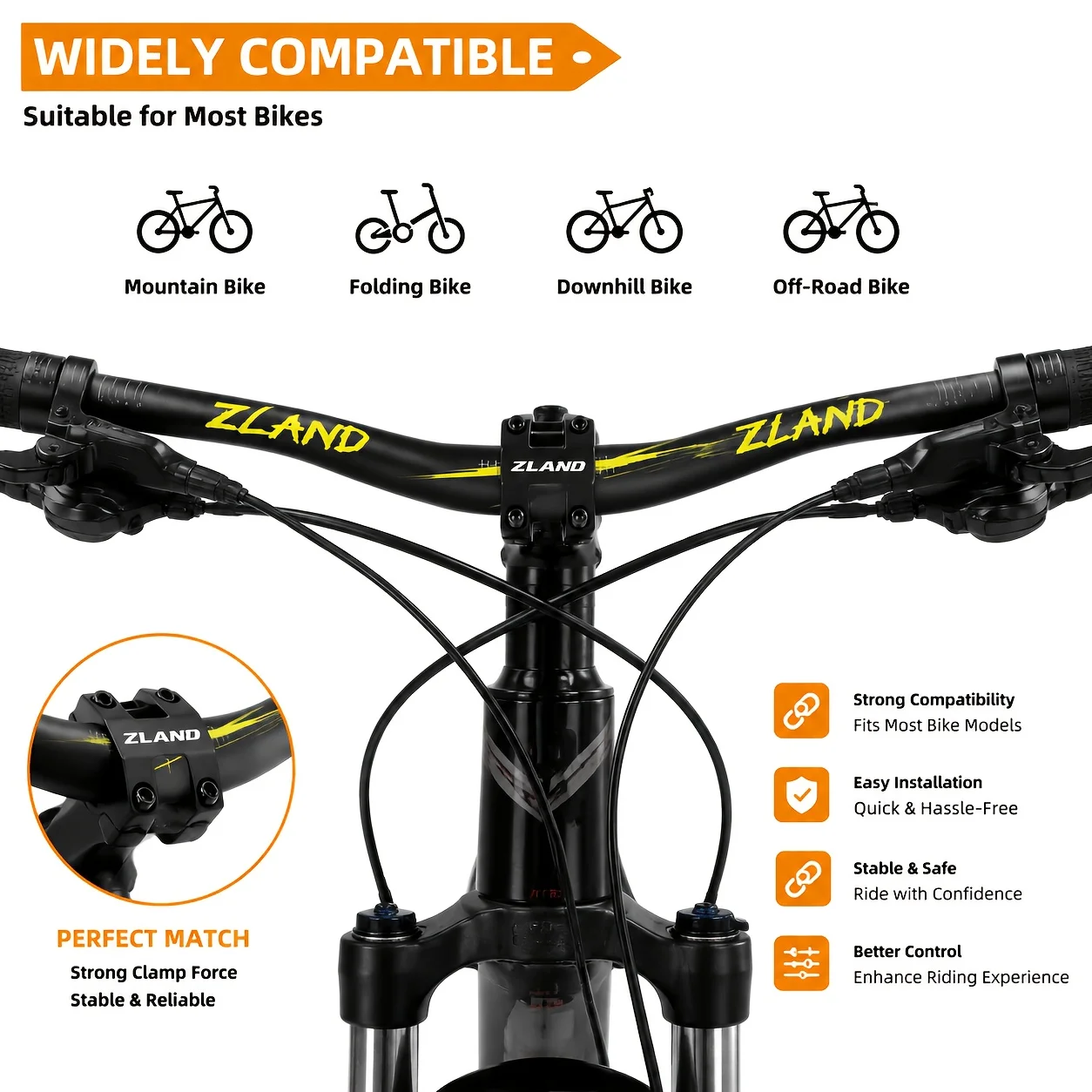 Bicycle Handlebar + Stem Set, Mountain Bike Handlebar 25mm Rise, 780mm, Downhill and Off-Road Bike Handlebar, Ergonomic Design, Enhances Control and Comfort, Durable Structure, Uses Film-Free Labeling Process, Cool Appearance, Suitable for Mountain Bikes, Street Bikes, Dirt Bikes, Etc., Bicycle Accessories.
