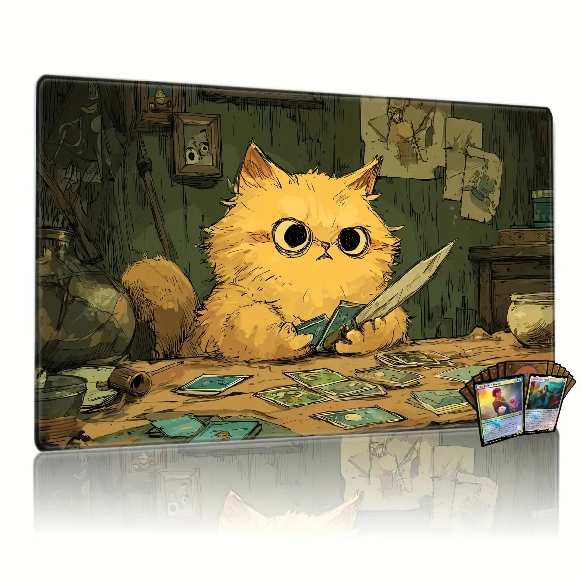 Cute Kitten Rubber Non-Slip TCG MTG Mat Card Reading Design Trading Card Game Mat for Gaming Enthusiasts