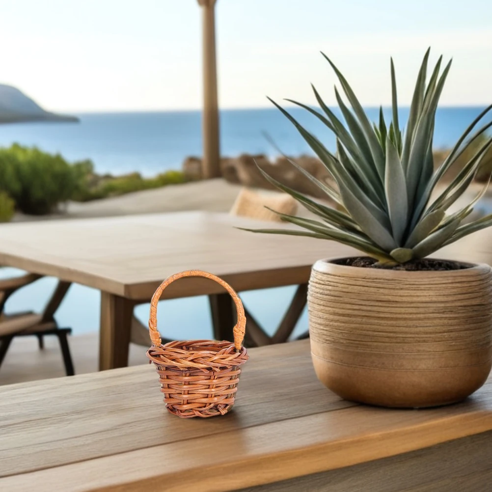 

Mini Rattan Woven Small Baskets H Decorative Mini Flower Basket Miniature Picnic Storage Home Photoshoot Prop Tiny