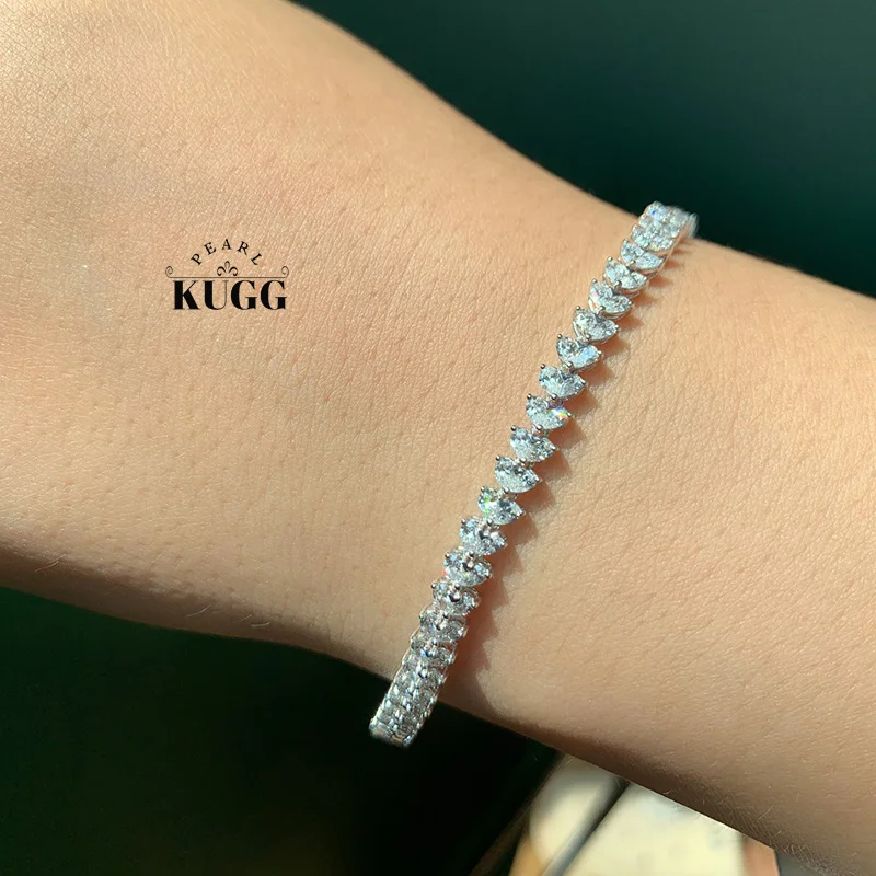 KUGG 100% 18K White Gold Bracelet Luxury Design 3.90carat Real Natural Diamond Bracelet for Women Senior Banquet Fine Jewelry